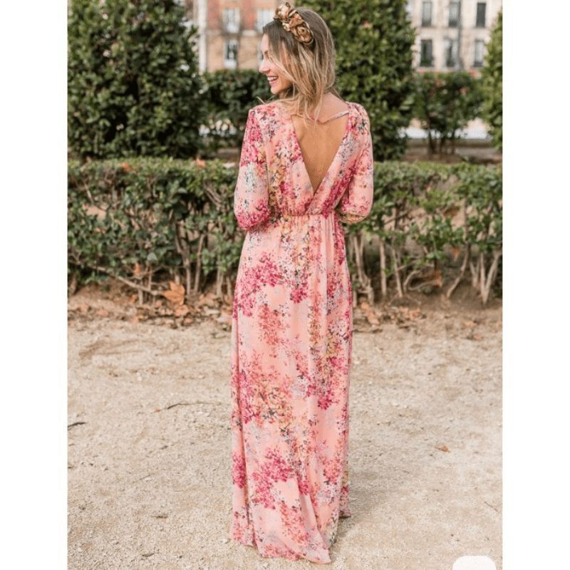 Pia | Robe Longue Bohème À Motif Fleuri Pour Femme | Manches Longues - Looksy