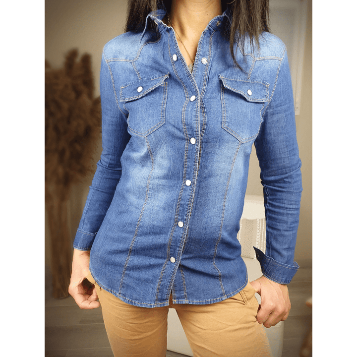 Querina | Chemise En Jean Cintrée Femme | Boutonnée - Looksy