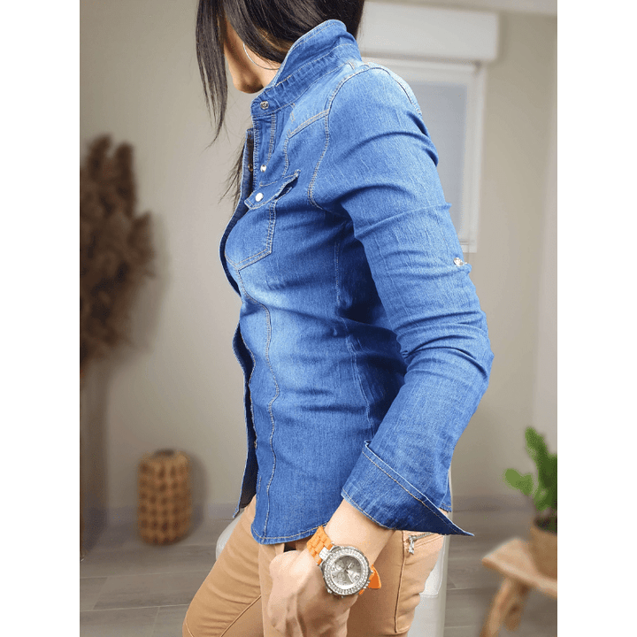Querina | Chemise En Jean Cintrée Femme | Boutonnée - Looksy
