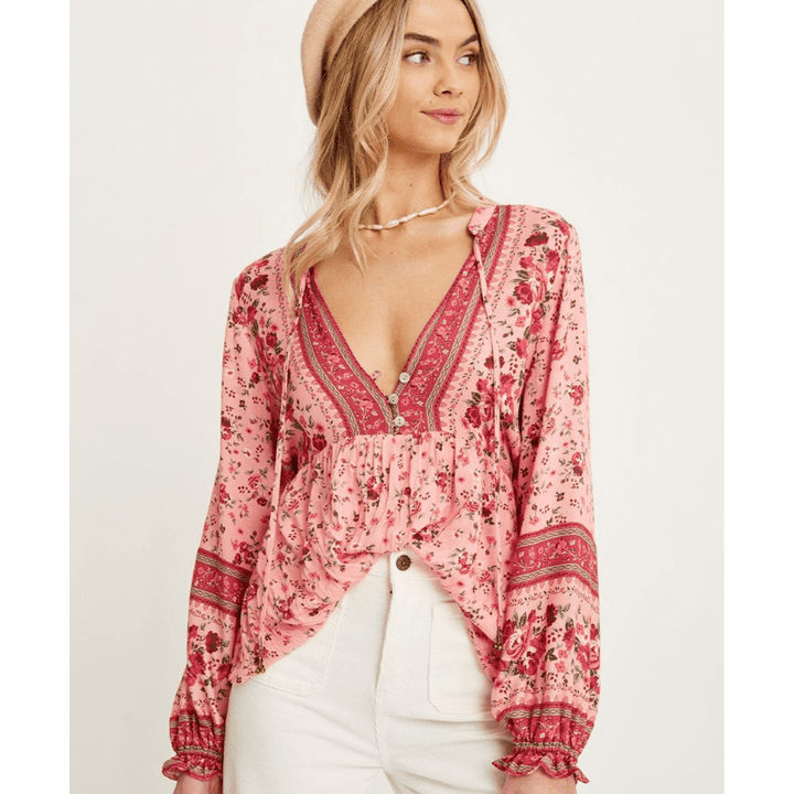 Rafaela | Tunique Bohème Fleurie Femme | Boutons & Nœud - Looksy