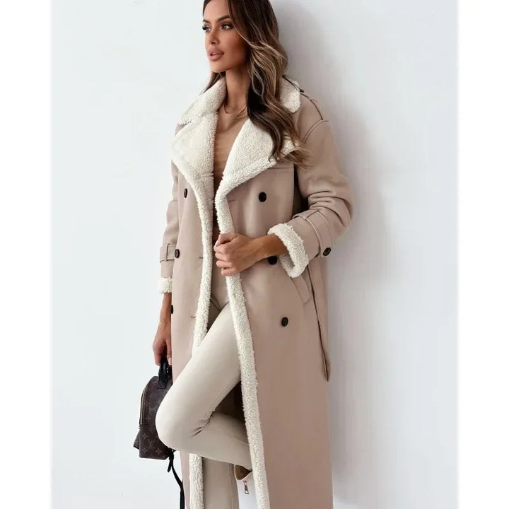 Manteau Long Similicuir Sherpa Femme - Chaud & Élégant Hiver