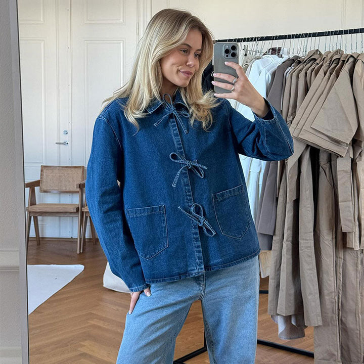 Veste Jean Oversize Nœuds | Style Unique & Confort Décontracté