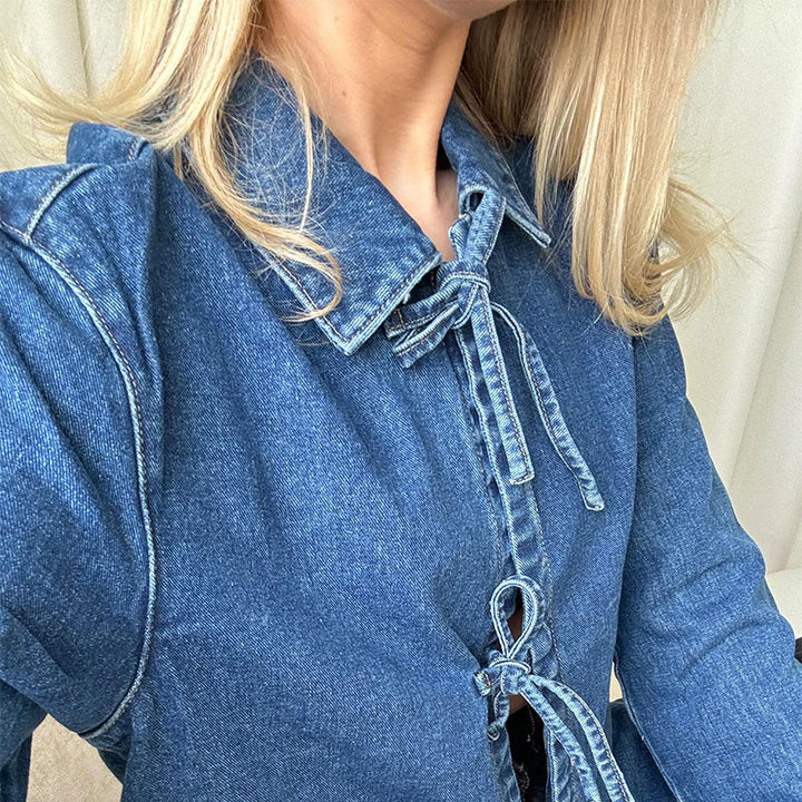 Veste Jean Oversize Nœuds | Style Unique & Confort Décontracté