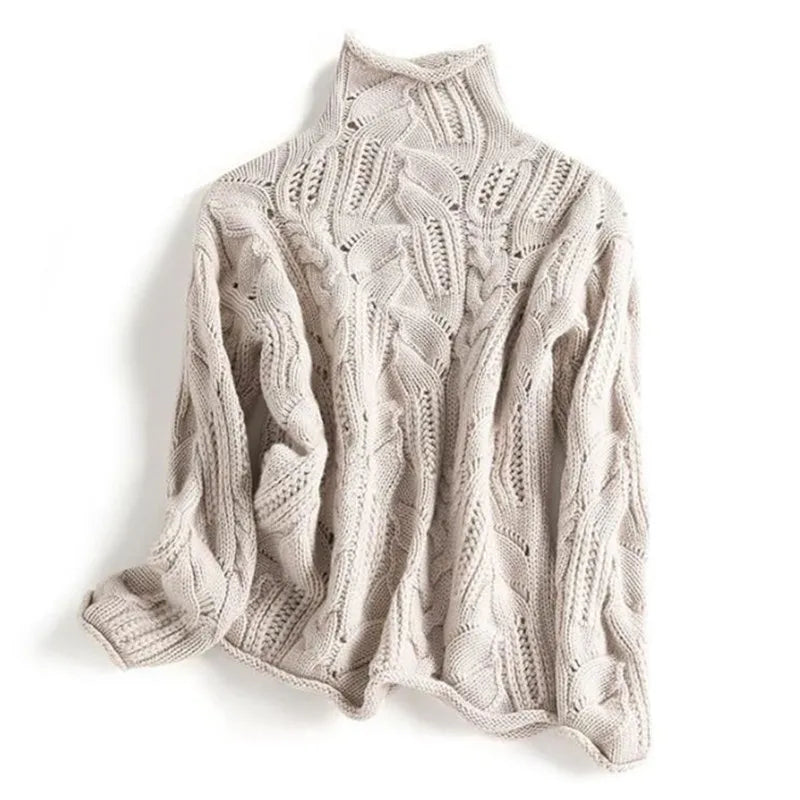 Pull Col Roulé Femme Bleu Ciel Maille Torsadée Chaud Hiver