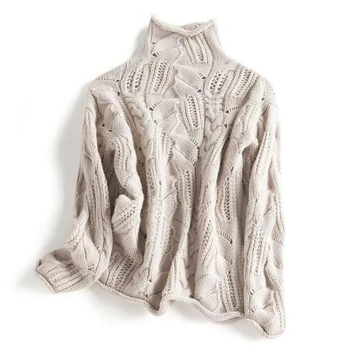 Pull Col Roulé Femme Bleu Ciel Maille Torsadée Chaud Hiver