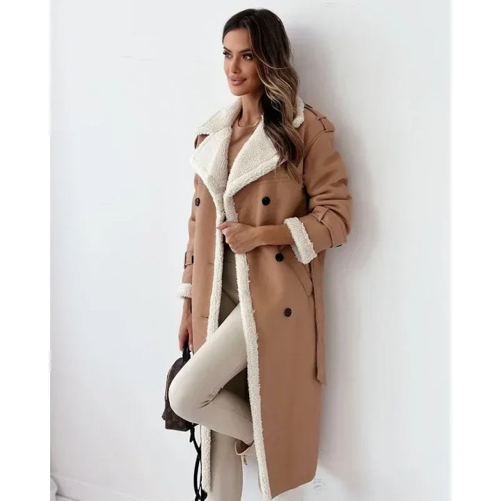 Manteau Long Similicuir Sherpa Femme - Chaud & Élégant Hiver