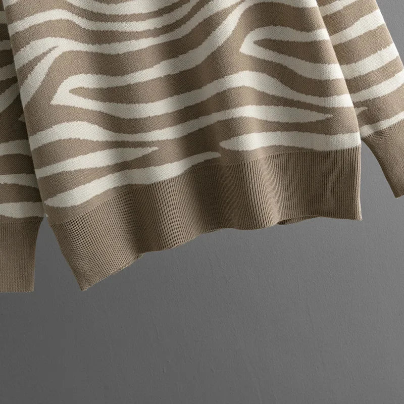 Ensemble Loungewear Femme Beige - Pull Motif Pantalon Confort