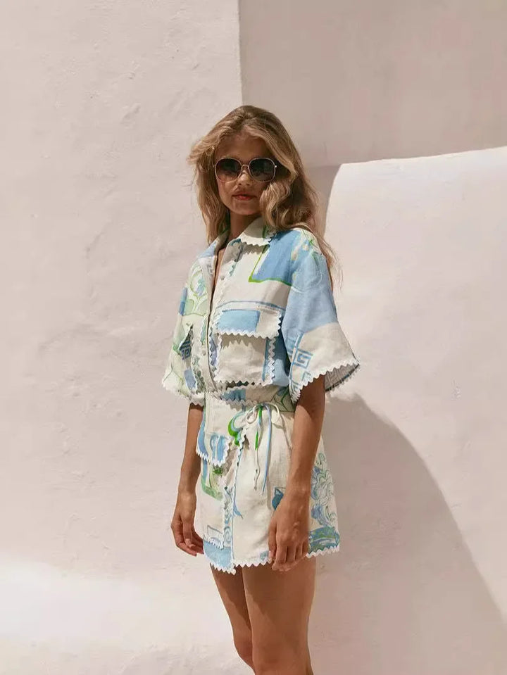 Ensemble Short Chemise Femme Imprimé Vacances - Léger et Élégant Été