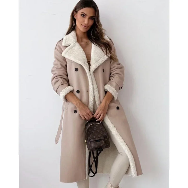 Manteau Long Similicuir Sherpa Femme - Chaud & Élégant Hiver