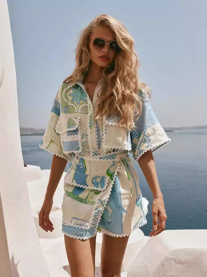 Ensemble Short Chemise Femme Imprimé Vacances - Léger et Élégant Été
