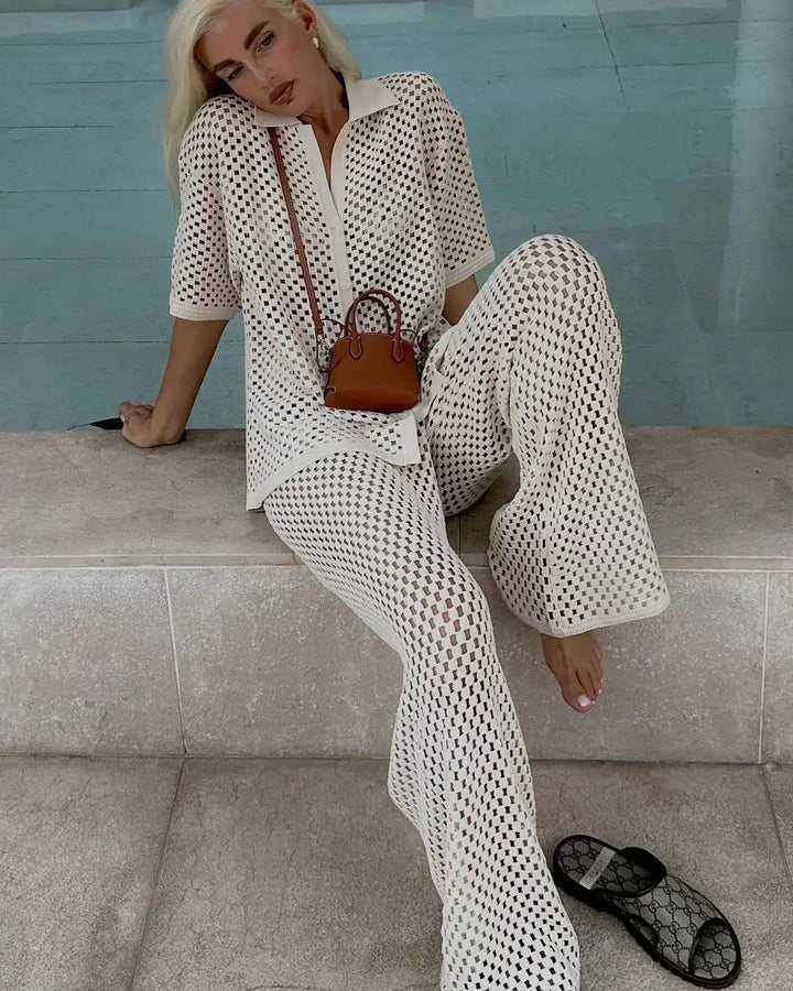 Ensemble Pantalon & Chemise Rayé Bohème Élégant Léger & Aéré