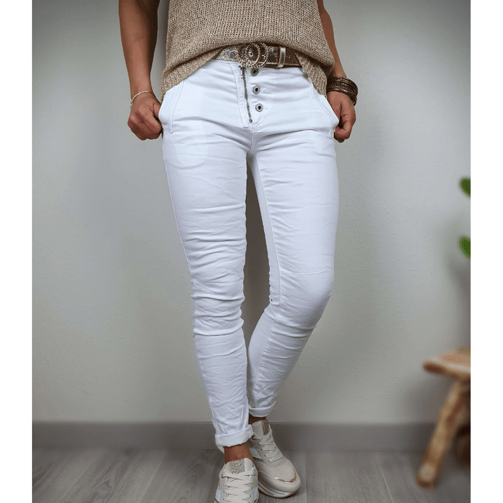 Samira | Pantalon Coupe Slim Détail Femme | Boutonné - Looksy