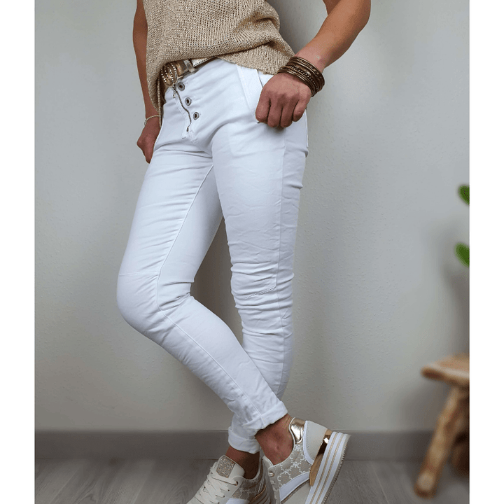 Samira | Pantalon Coupe Slim Détail Femme | Boutonné - Looksy