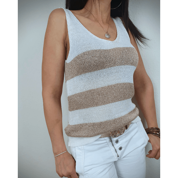 Sandra | Débardeur Tricoté Rayé Femme | Sans Manches - Looksy