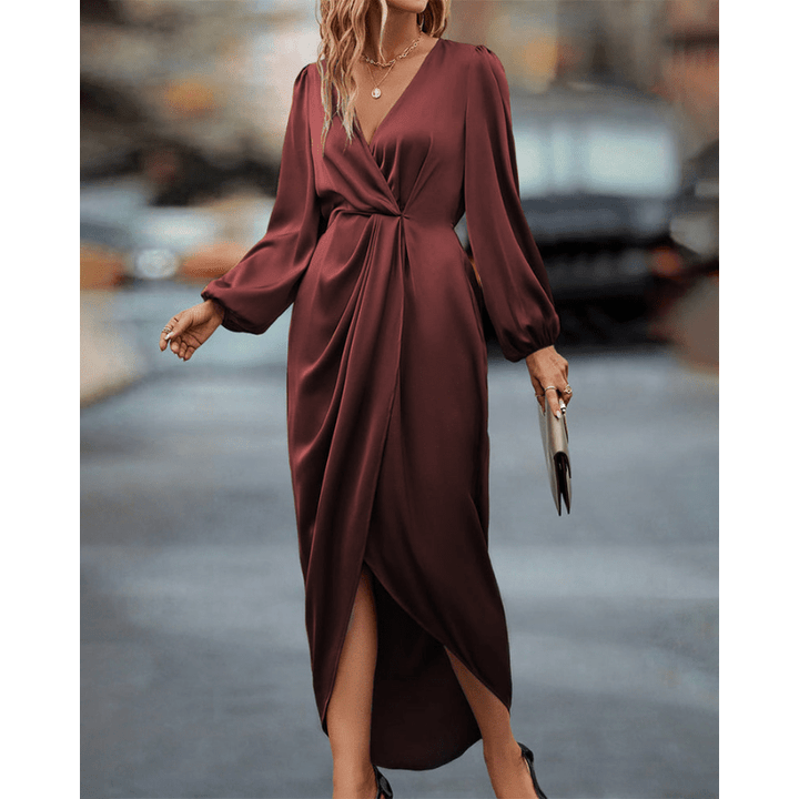 Sarah | Robe Midi Femme Portefeuille | Manches Longues - Looksy