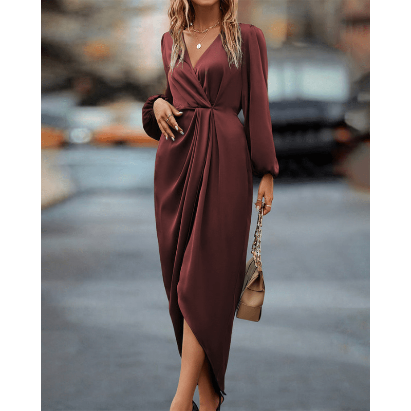 Sarah | Robe Midi Femme Portefeuille | Manches Longues - Looksy