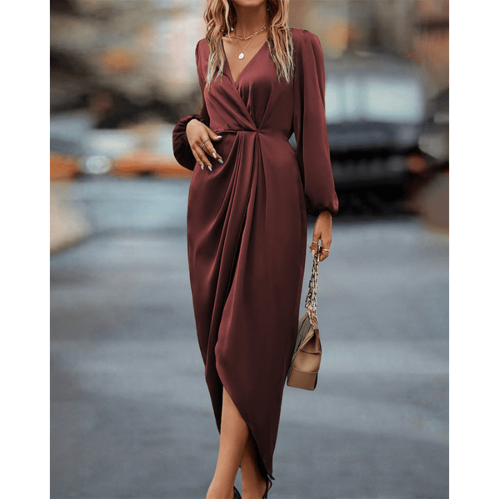 Sarah | Robe Midi Femme Portefeuille | Manches Longues - Looksy