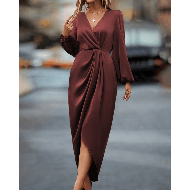 Sarah | Robe Midi Femme Portefeuille | Manches Longues - Looksy