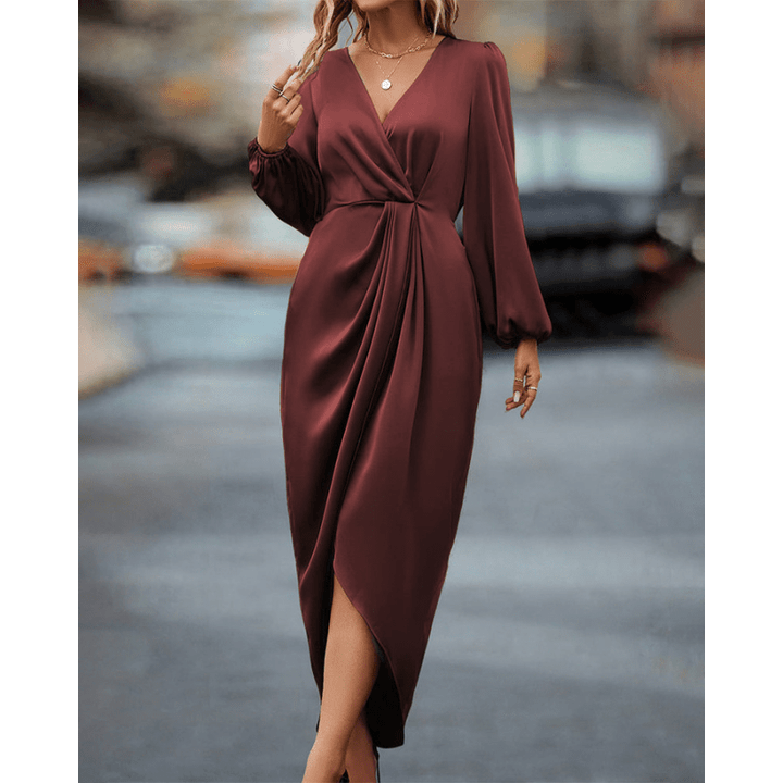 Sarah | Robe Midi Femme Portefeuille | Manches Longues - Looksy