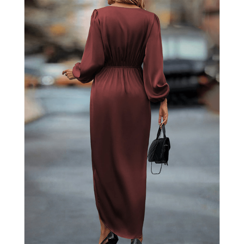 Sarah | Robe Midi Femme Portefeuille | Manches Longues - Looksy