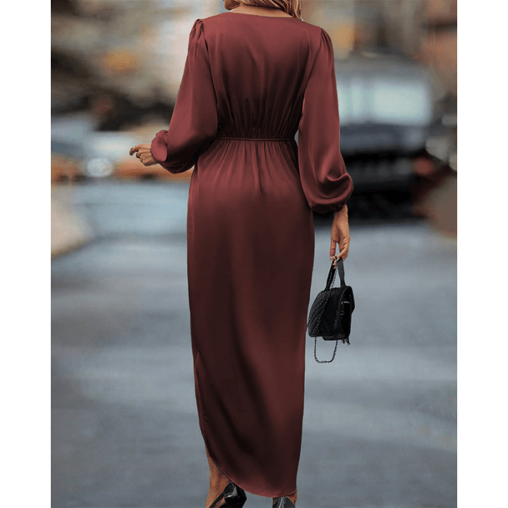Sarah | Robe Midi Femme Portefeuille | Manches Longues - Looksy