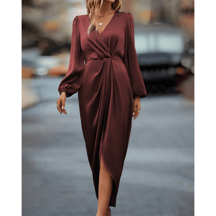 Sarah | Robe Midi Femme Portefeuille | Manches Longues - Looksy