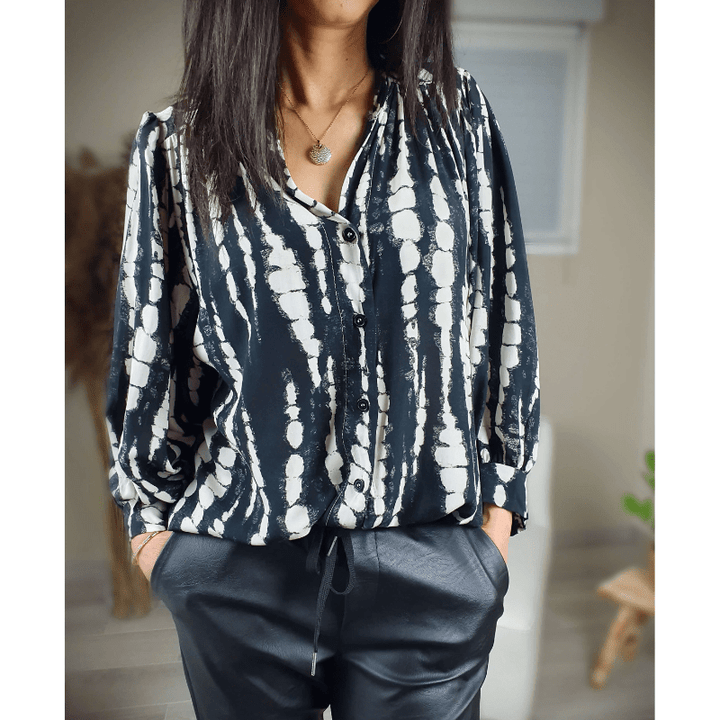 Saskia | Blouse Imprimée à Manches Bouffantes Femme | Boutonnée - Looksy