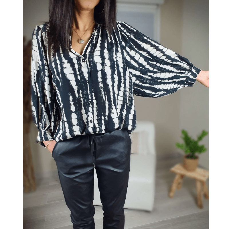Saskia | Blouse Imprimée à Manches Bouffantes Femme | Boutonnée - Looksy