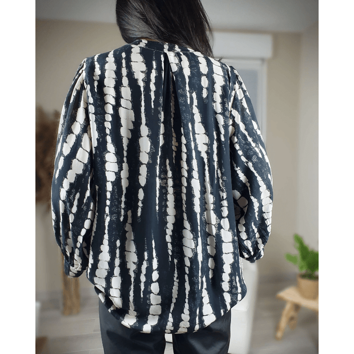 Saskia | Blouse Imprimée à Manches Bouffantes Femme | Boutonnée - Looksy