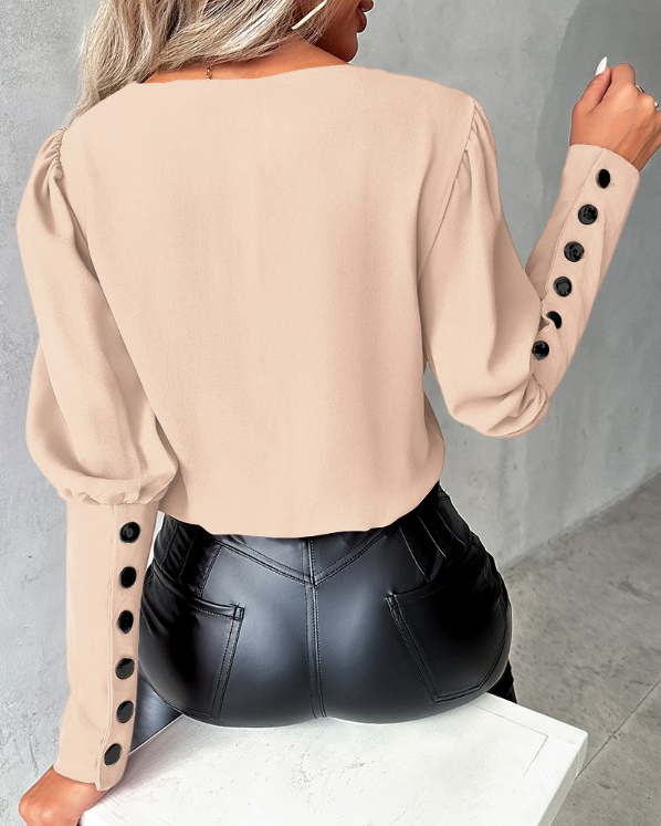 Chemisier Britt Femme à Manches Gigot et Boutons – Élégance Chic