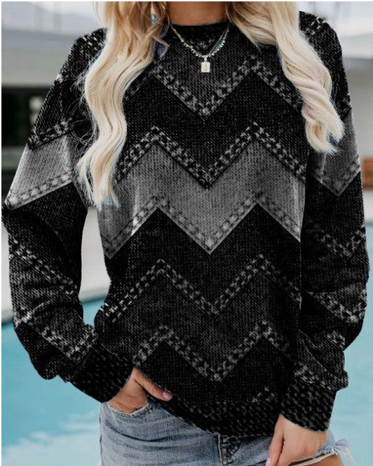 Sweat Imprimé Denim Chevron - Original Décontracté Confort Ultra-Doux