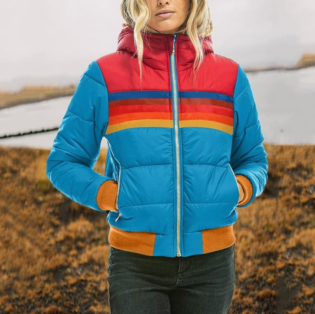 Doudoune Rétro Capuche Isolation Thermique Style Sportif Vintage