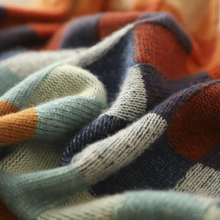 Pull Carreaux Multicolore Col Montant Rétro Hiver