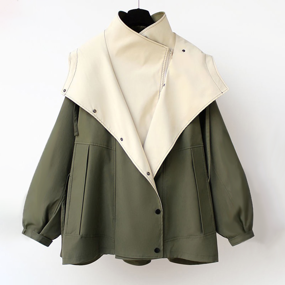 Veste Oversize Bicolore Col Large - Élégante Décontractée Style Urbain