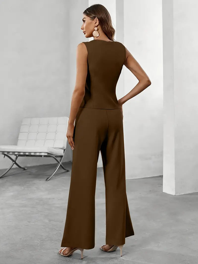 Ensemble élégant de gilet et pantalon ajusté pour femme