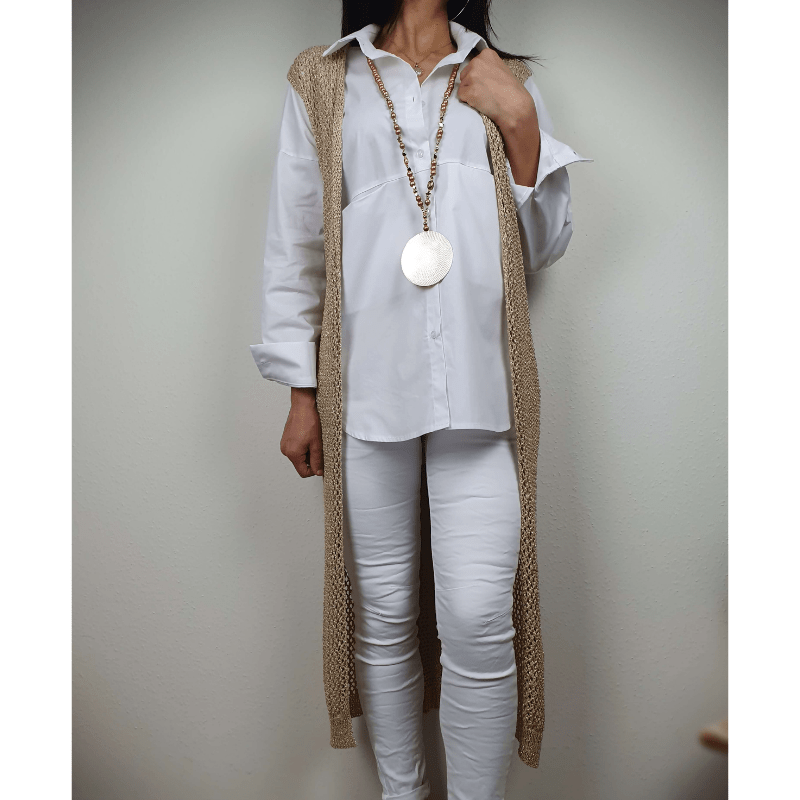 Séverine | Gilet Long en Crochet Femme | Sans Manches - Looksy