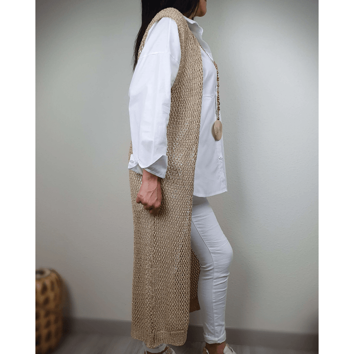 Séverine | Gilet Long en Crochet Femme | Sans Manches - Looksy