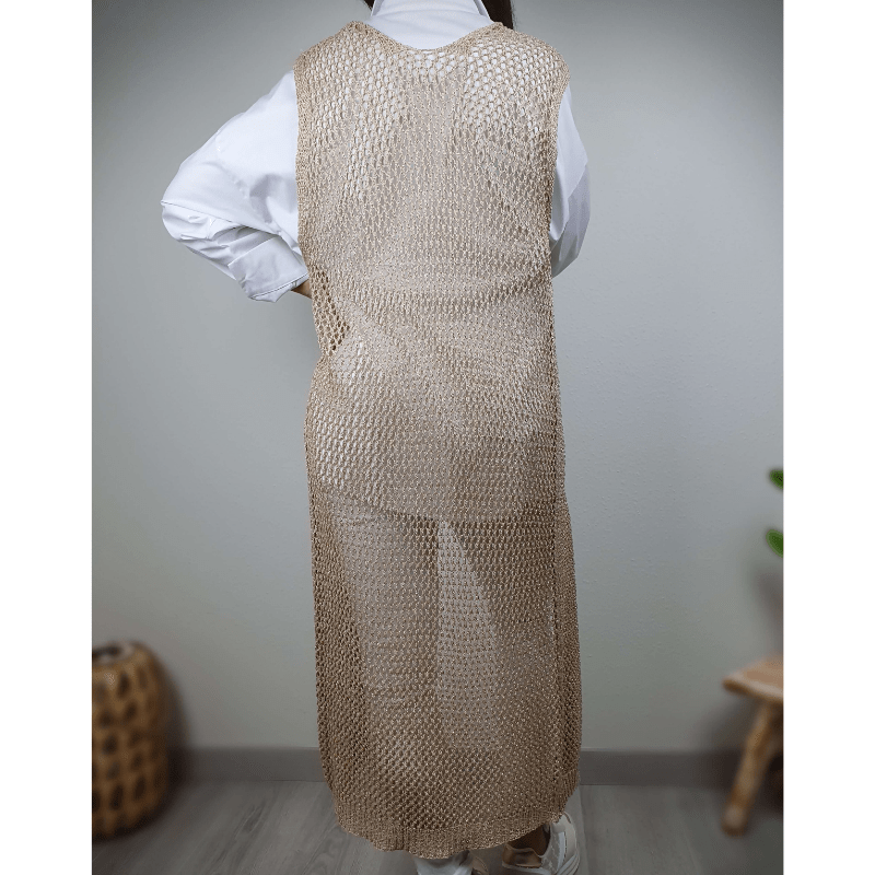 Séverine | Gilet Long en Crochet Femme | Sans Manches - Looksy