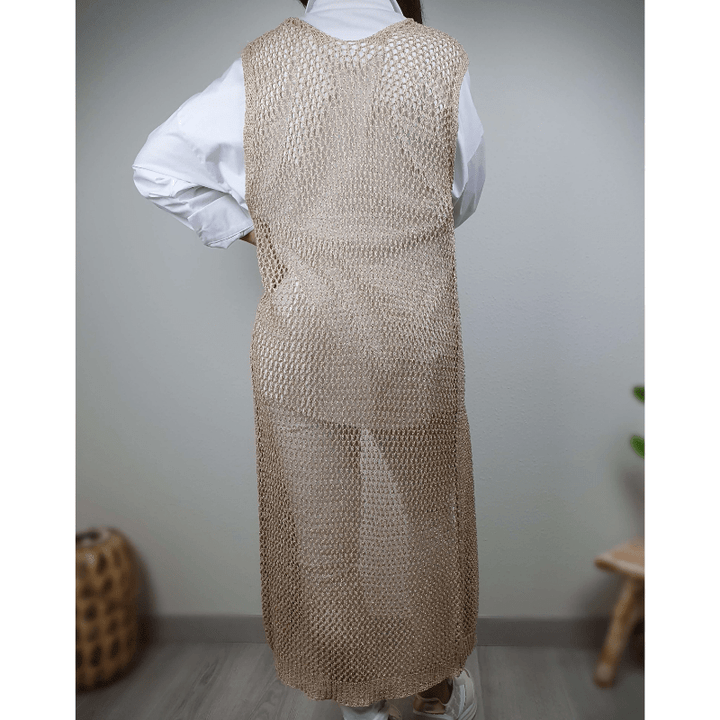 Séverine | Gilet Long en Crochet Femme | Sans Manches - Looksy