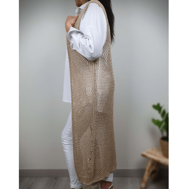 Séverine | Gilet Long en Crochet Femme | Sans Manches - Looksy