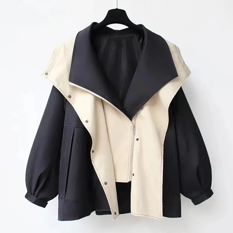 Veste Oversize Bicolore Col Large - Élégante Décontractée Style Urbain