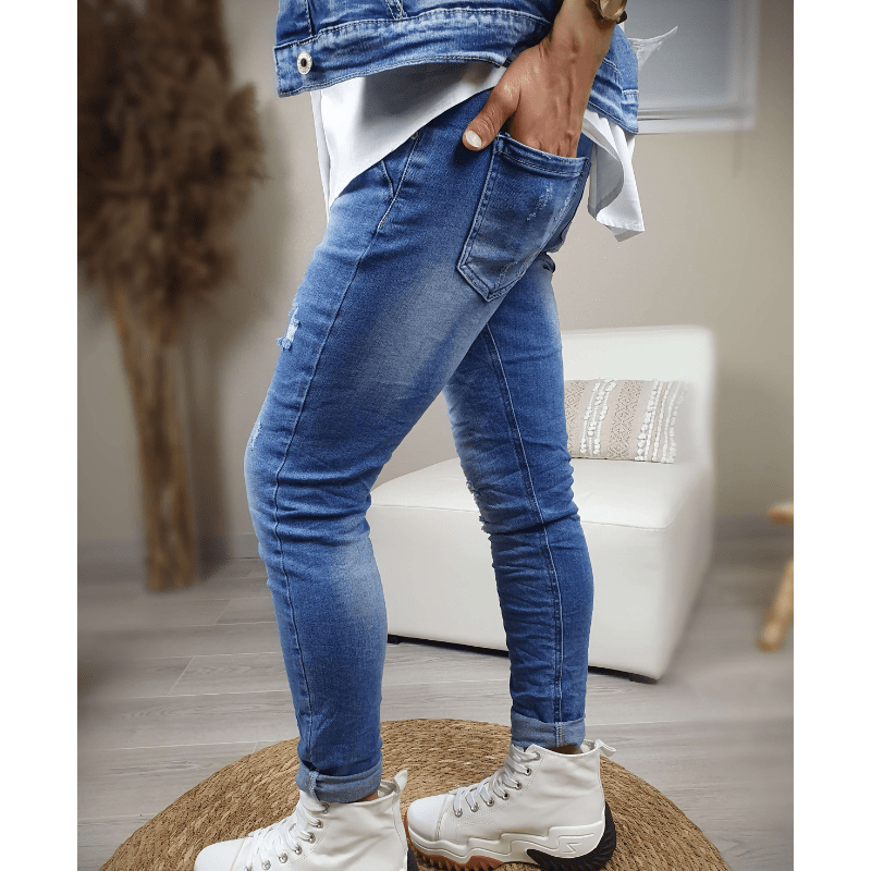 Sidonia | Jean Slim Boutonné Effet Usé Femme | Taille Haute - Looksy