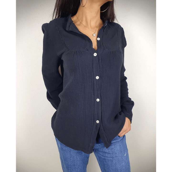 Simona | Blouse Femme Boutonnée Texturée | Manches Longues - Looksy