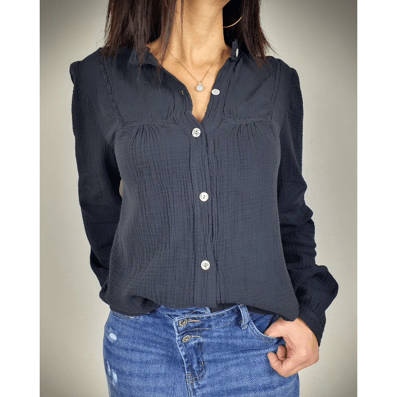 Simona | Blouse Femme Boutonnée Texturée | Manches Longues - Looksy