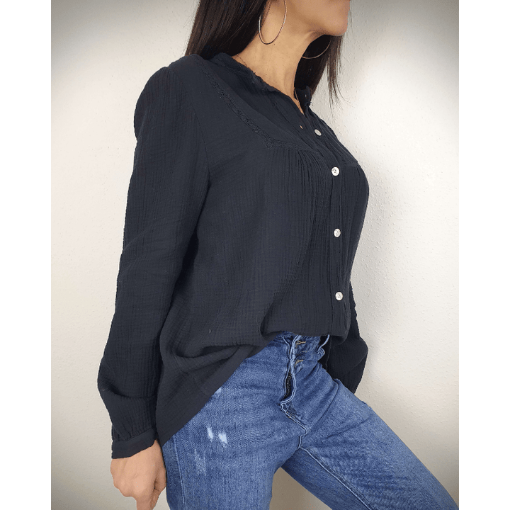 Simona | Blouse Femme Boutonnée Texturée | Manches Longues - Looksy