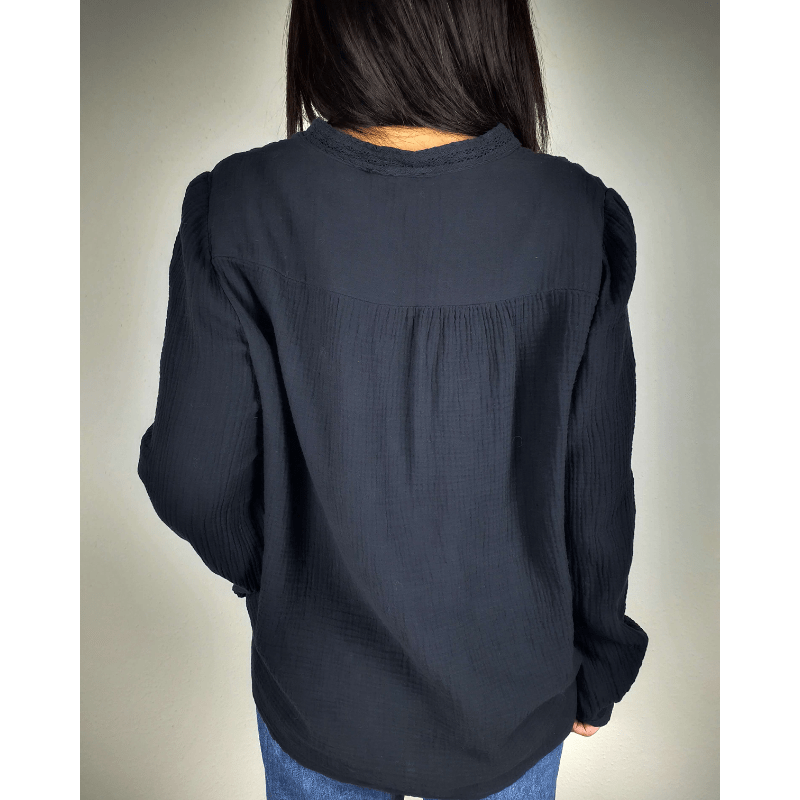 Simona | Blouse Femme Boutonnée Texturée | Manches Longues - Looksy