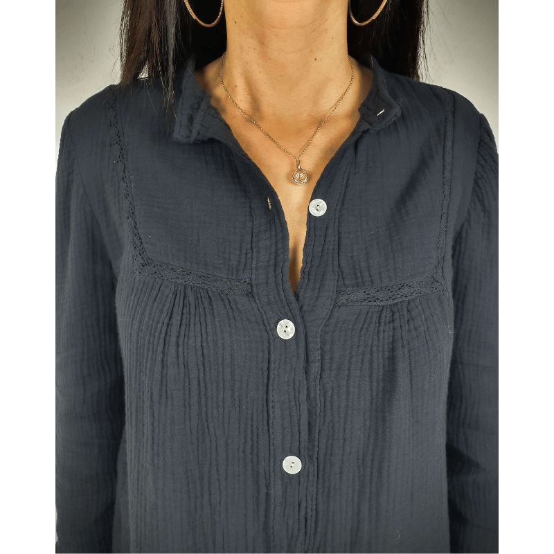 Simona | Blouse Femme Boutonnée Texturée | Manches Longues - Looksy