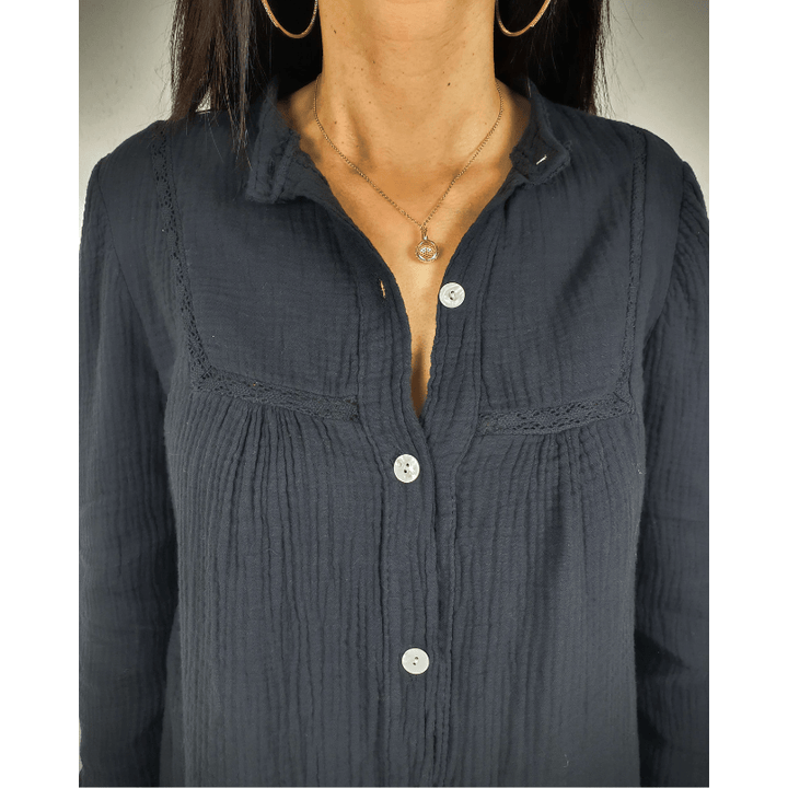 Simona | Blouse Femme Boutonnée Texturée | Manches Longues - Looksy
