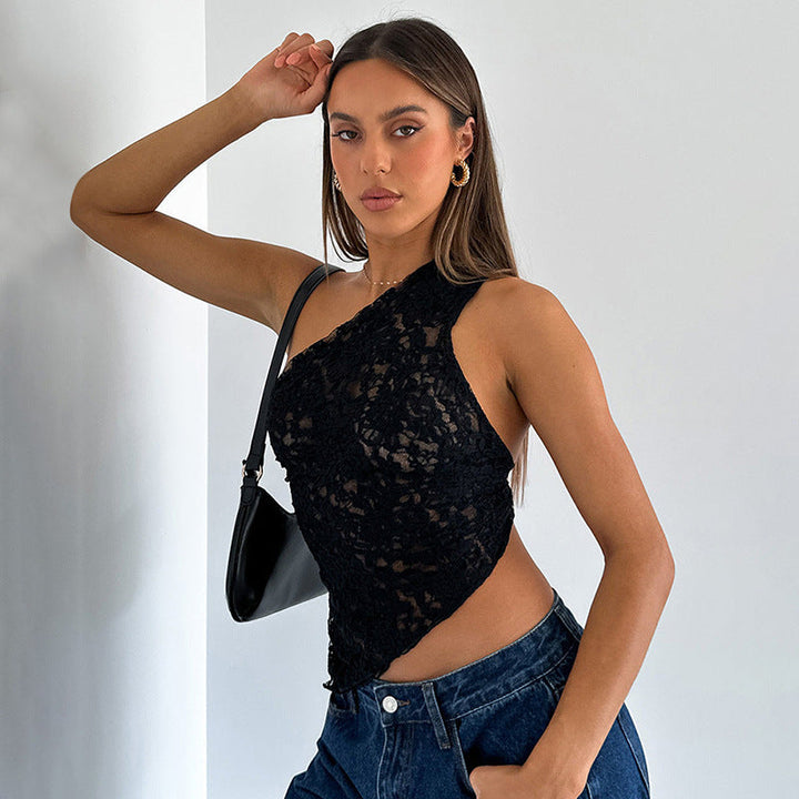 Top Asymétrique Dentelle Dos Nu Femme - Élégant & Tendance