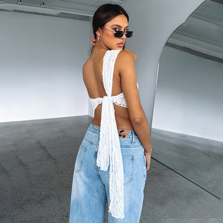 Top Asymétrique Dentelle Dos Nu Femme - Élégant & Tendance